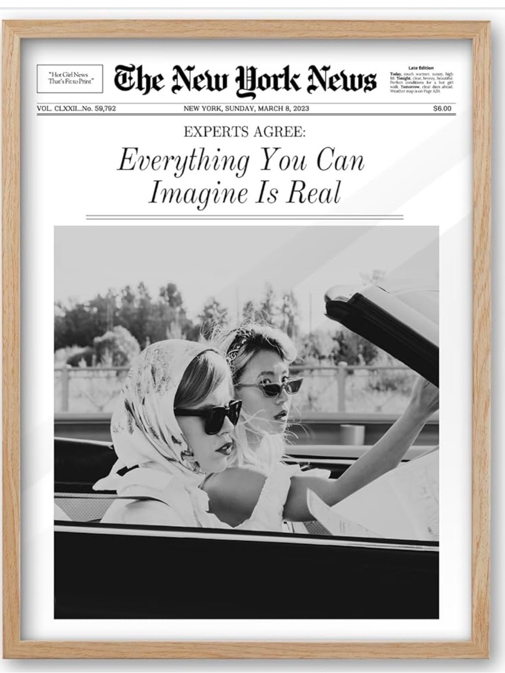 Black & White Retro Newspaper Art Print - "Everything You Can Imagine"16 L x 12W